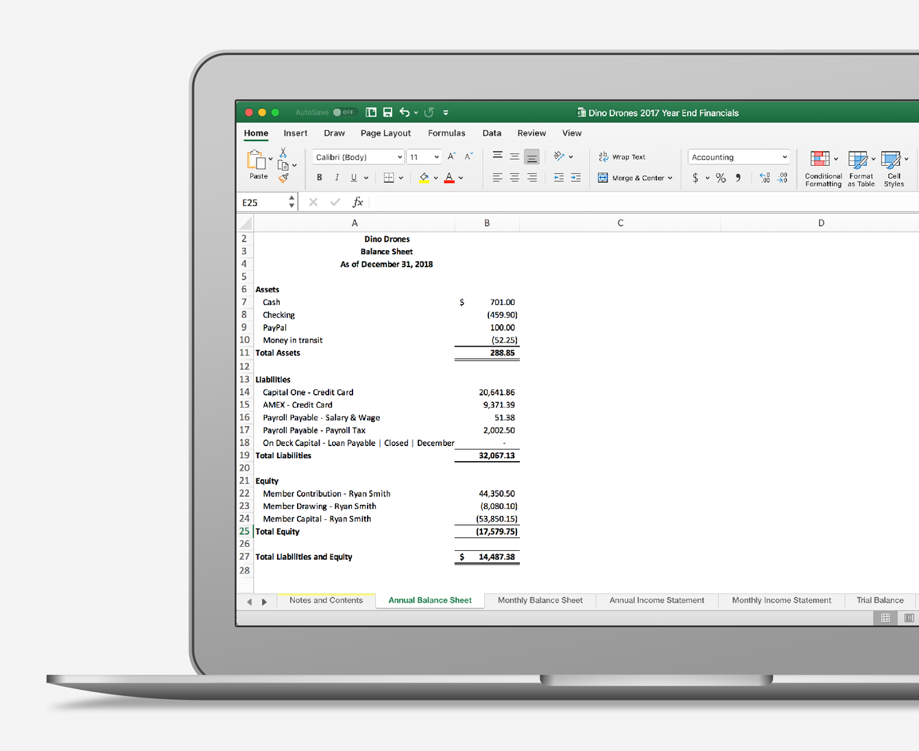 Bench balance sheet Excel half