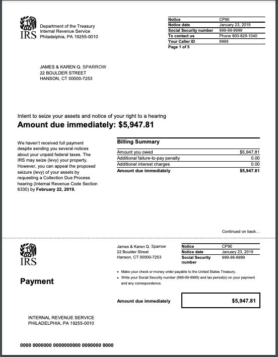 example of real IRS letter