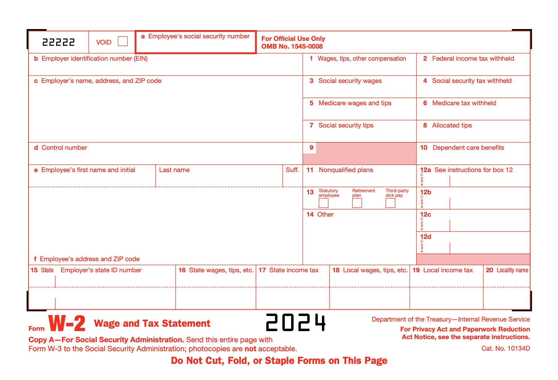 IRS Form W-2 for 2024
