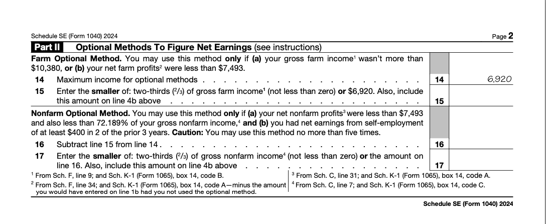 IRS Schedule SE page 2 2024