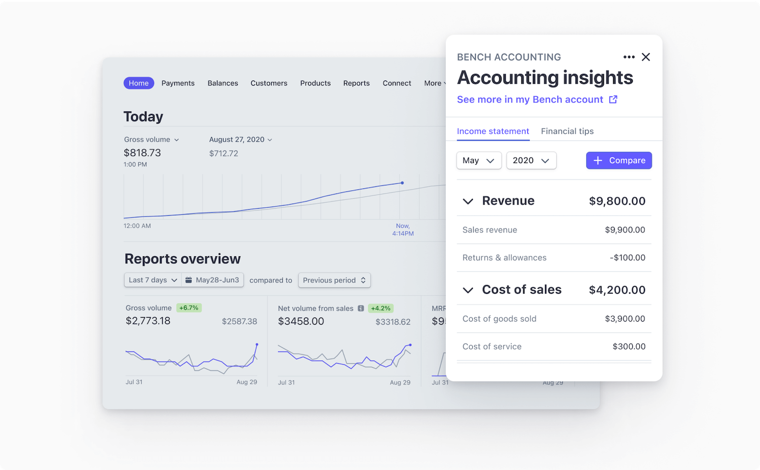Bench income statement Stripe dash - collapsed view