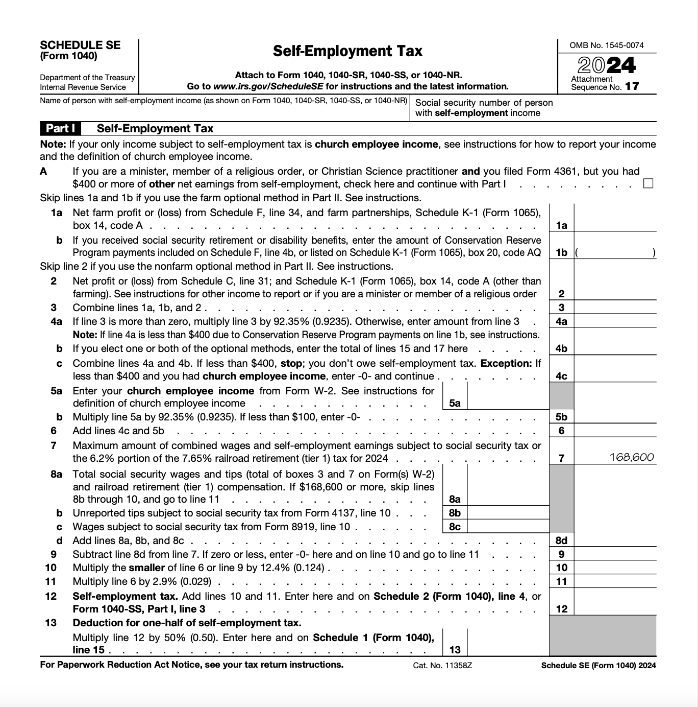 IRS form Schedule SE for 2024